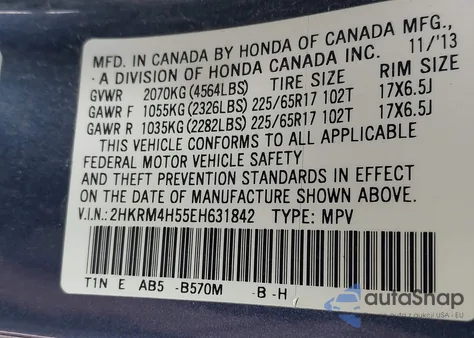 2014 Honda Cr-V Ex z USA, uszkodzony, nr VIN 2HKRM4H55EH631842